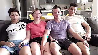 TEEN ORGY - chunky cock splits holes with the addition of 1st length of existence rimming!
